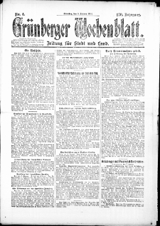 Grünberger Wochenblatt: Zeitung für Stadt und Land, No. 4. (8. Januar 1924)