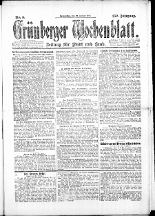 Grünberger Wochenblatt: Zeitung für Stadt und Land, No. 5. (10. Januar 1924)