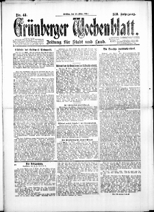 Grünberger Wochenblatt: Zeitung für Stadt und Land, No. 43. (28. März 1924)