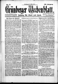 Grünberger Wochenblatt: Zeitung für Stadt und Land, No. 45. (30. März 1924)