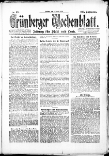 Grünberger Wochenblatt: Zeitung für Stadt und Land, No. 49. (4. April 1924)