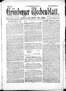 Grünberger Wochenblatt: Zeitung für Stadt und Land, No. 54. (10. April 1924)