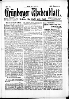 Grünberger Wochenblatt: Zeitung für Stadt und Land, No. 55. (11. April 1924)