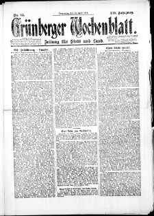 Grünberger Wochenblatt: Zeitung für Stadt und Land, No. 64. (24. April 1924)