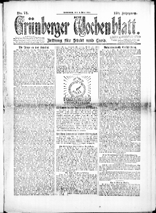 Grünberger Wochenblatt: Zeitung für Stadt und Land, No. 72. (3. Mai 1924)