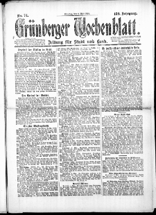 Grünberger Wochenblatt: Zeitung für Stadt und Land, No. 74. (6. Mai 1924)