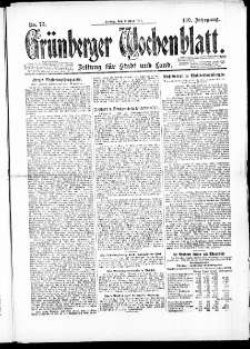 Grünberger Wochenblatt: Zeitung für Stadt und Land, No. 77. (9. Mai 1924)