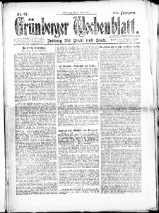 Grünberger Wochenblatt: Zeitung für Stadt und Land, No. 81. (14. Mai 1924)