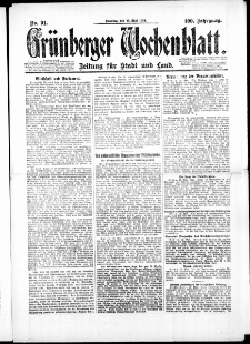 Grünberger Wochenblatt: Zeitung für Stadt und Land, No. 91. (25. Mai 1924)