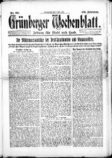 Grünberger Wochenblatt: Zeitung für Stadt und Land, No. 101. (7. Juni 1924)