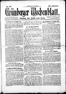 Grünberger Wochenblatt: Zeitung für Stadt und Land, No. 113. (22. Juni 1924)