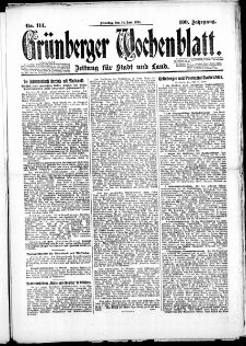 Grünberger Wochenblatt: Zeitung für Stadt und Land, No. 114. (24. Juni 1924)