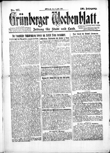 Grünberger Wochenblatt: Zeitung für Stadt und Land, No. 127. (9. Juli 1924)