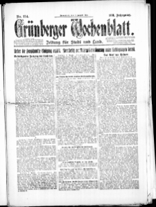 Grünberger Wochenblatt: Zeitung für Stadt und Land, No. 154. (9. August 1924)