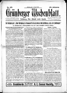 Grünberger Wochenblatt: Zeitung für Stadt und Land, No. 167. (24. August 1924)