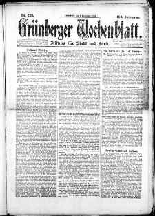 Grünberger Wochenblatt: Zeitung für Stadt und Land, No. 226. (1. November 1924)