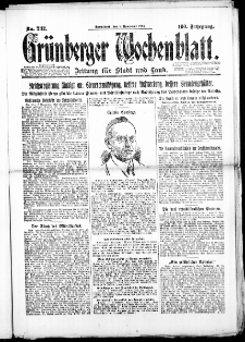 Grünberger Wochenblatt: Zeitung für Stadt und Land, No. 232. (8. November 1924)