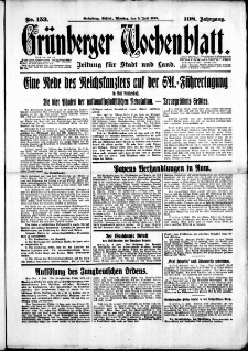 Grünberger Wochenblatt: Zeitung für Stadt und Land, No. 153. (3. Juli 1933)