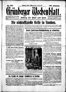 Grünberger Wochenblatt: Zeitung für Stadt und Land, No. 155. (5. Juli 1933)