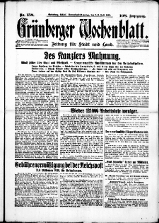 Grünberger Wochenblatt: Zeitung für Stadt und Land, No. 158. (8./9. Juli 1933)