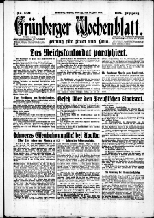 Grünberger Wochenblatt: Zeitung für Stadt und Land, No. 159. (10. Juli 1933)