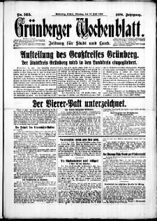 Grünberger Wochenblatt: Zeitung für Stadt und Land, No. 165. (17. Juli 1933)