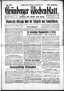 Grünberger Wochenblatt: Zeitung für Stadt und Land, No. 179. (2. August 1933)