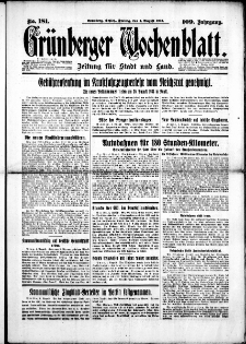 Grünberger Wochenblatt: Zeitung für Stadt und Land, No. 181. (4. August 1933)
