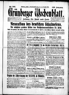 Grünberger Wochenblatt: Zeitung für Stadt und Land, No. 182. (5./6. August 1933)