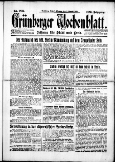 Grünberger Wochenblatt: Zeitung für Stadt und Land, No. 183. (7. August 1933)