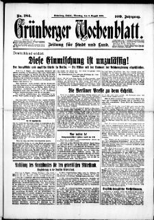 Grünberger Wochenblatt: Zeitung für Stadt und Land, No. 184. (8. August 1933)