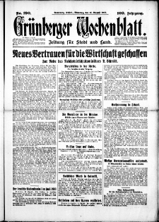 Grünberger Wochenblatt: Zeitung für Stadt und Land, No. 190. (15. August 1933)