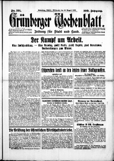 Grünberger Wochenblatt: Zeitung für Stadt und Land, No. 191. (16. August 1933)