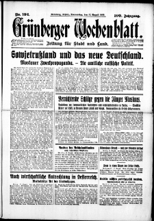 Grünberger Wochenblatt: Zeitung für Stadt und Land, No. 192. (17. August 1933)