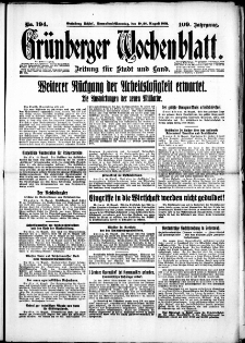 Grünberger Wochenblatt: Zeitung für Stadt und Land, No. 194. (19./20. August 1933)