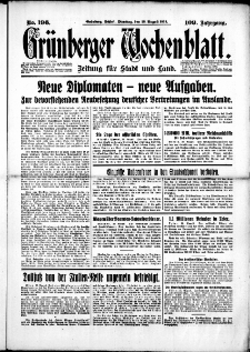 Grünberger Wochenblatt: Zeitung für Stadt und Land, No. 196. (22. August 1933)