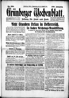 Grünberger Wochenblatt: Zeitung für Stadt und Land, No. 198. (24. August 1933)