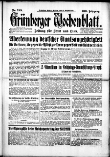 Grünberger Wochenblatt: Zeitung für Stadt und Land, No. 199. (25. August 1933)
