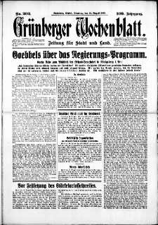 Grünberger Wochenblatt: Zeitung für Stadt und Land, No. 202. (29. August 1933)