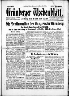 Grünberger Wochenblatt: Zeitung für Stadt und Land, No. 205. (1. September 1933)