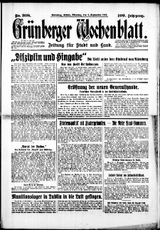 Grünberger Wochenblatt: Zeitung für Stadt und Land, No. 208. (5. September 1933)