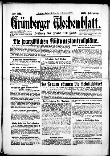 Grünberger Wochenblatt: Zeitung für Stadt und Land, No. 211. (8. September 1933)