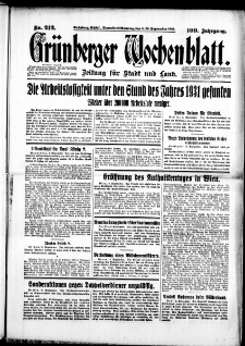 Grünberger Wochenblatt: Zeitung für Stadt und Land, No. 212. (9./10. September 1933)