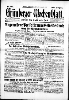Grünberger Wochenblatt: Zeitung für Stadt und Land, No. 215. (13. September 1933)