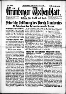 Grünberger Wochenblatt: Zeitung für Stadt und Land, No. 217. (15. September 1933)