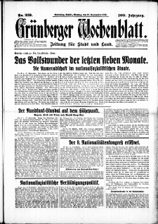 Grünberger Wochenblatt: Zeitung für Stadt und Land, No. 219. (18. September 1933)