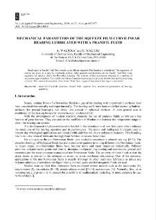 Mechanical parameters of the squeeze film curvilinear bearing lubricated with a Prandtl fluid