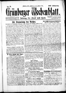 Grünberger Wochenblatt: Zeitung für Stadt und Land, No. 8. (10. Januar 1928)