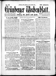 Grünberger Wochenblatt: Zeitung für Stadt und Land, No. 13. (15. Januar 1928)
