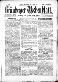 Grünberger Wochenblatt: Zeitung für Stadt und Land, No. 20. (24. Januar 1928)